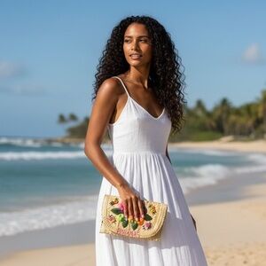 Handcrafted Floral Straw Clutch